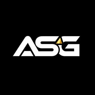 ASG logo featuring white letters with a gold triangle accent on black background